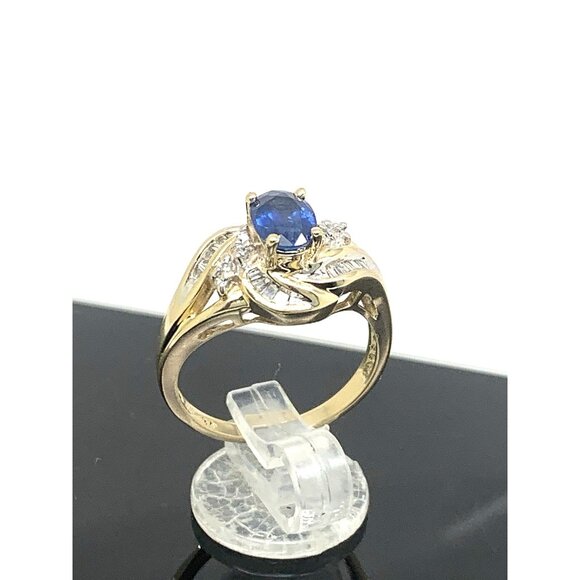 Blue Gemstone Diamond Cocktail Ring 14k Yellow Gold Estate Women's Size 7 - Picture 3 of 14